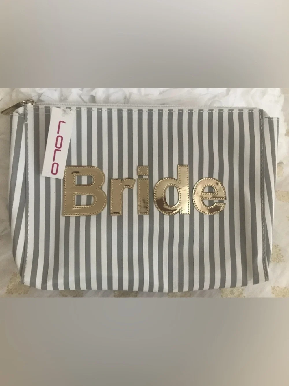 LOLO 🧡Bride Striped Cosmetic Pouch in Cream and Gray